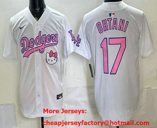 Men's Los Angeles Dodgers #17 Shohei Ohtani White Pink Hello Kitty 2025 World Series Champions Limited Jersey