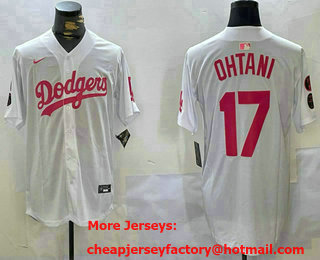 Men's Los Angeles Dodgers #17 Shohei Ohtani White Pink Limited Cool Base Stitched Jersey