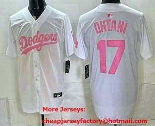 Men's Los Angeles Dodgers #17 Shohei Ohtani White Pink Vapor Limited Stitched Jersey