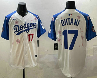 Men's Los Angeles Dodgers #17 Shohei Ohtani White Royal 2025 Tokyo Series Limited Stitched Jersey
