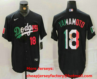 Men's Los Angeles Dodgers #18 Yoshinobu Yamamoto Number Black Mexico Cool Base Stitched Jersey