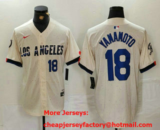 Men's Los Angeles Dodgers #18 Yoshinobu Yamamoto Number Cream 2024 City Connect Limited Stitched Jersey