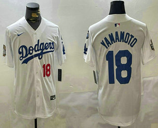 Men's Los Angeles Dodgers #18 Yoshinobu Yamamoto Number White 2024 World Series With Fernando 34 Fashion Limited Stitched Jersey