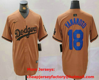 Men's Los Angeles Dodgers #18 Yoshinobu Yamamoto Olive Cool Base Limited Stitched Jersey