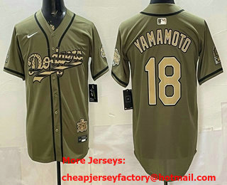 Men's Los Angeles Dodgers #18 Yoshinobu Yamamoto Olive USA 2026 World Series Champions Limited Jersey