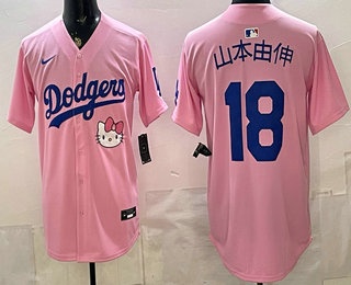 Men's Los Angeles Dodgers #18 Yoshinobu Yamamoto Japanese Pink 2025 Hello Kitty Limited Stitched Jersey
