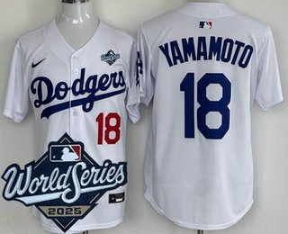 Men's Los Angeles Dodgers #18 Yoshinobu Yamamoto White 2025 World Series Limited Jersey