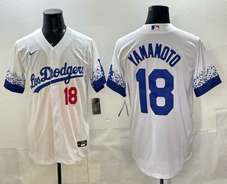 Men's Los Angeles Dodgers #18 Yoshinobu Yamamoto White City Cool Base Stitched Jersey