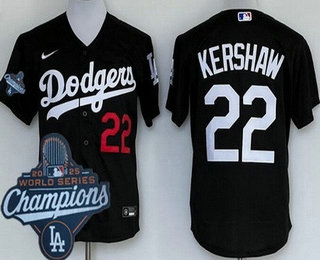 Men's Los Angeles Dodgers #22 Clayton Kershaw Black 2025 World Series Champions Cool Base Jersey