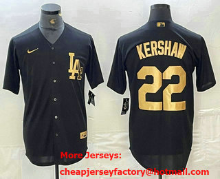 Men's Los Angeles Dodgers #22 Clayton Kershaw Black Gold Cool Base Stitched Jersey