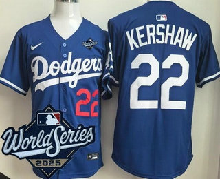 Men's Los Angeles Dodgers #22 Clayton Kershaw Blue 2025 World Series Limited Jersey