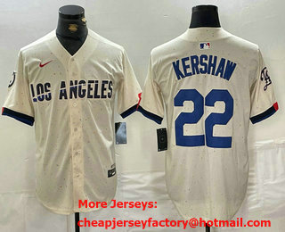 Men's Los Angeles Dodgers #22 Clayton Kershaw Cream 2024 City Connect Limited Stitched Jersey