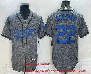 Men's Los Angeles Dodgers #22 Clayton Kershaw Grey Gridiron Cool Base Stitched Baseball Jersey