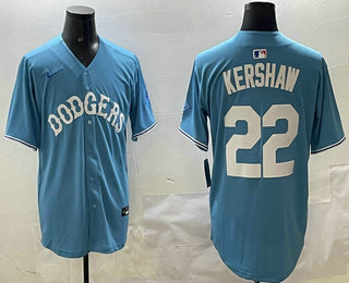 Men's Los Angeles Dodgers #22 Clayton Kershaw Light Blue Limited Throwback Stitched Jersey