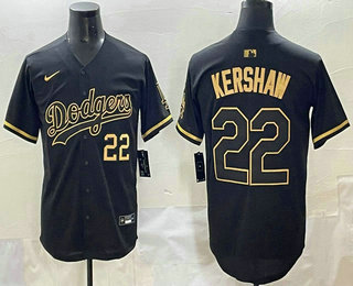 Men's Los Angeles Dodgers #22 Clayton Kershaw Number Black Gold Limited Jersey