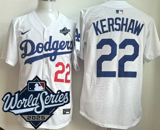Men's Los Angeles Dodgers #22 Clayton Kershaw White 2025 World Series Limited Jersey