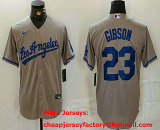 Men's Los Angeles Dodgers #23 Kirk Gibson Grey With los Cool Base Stitched Jersey