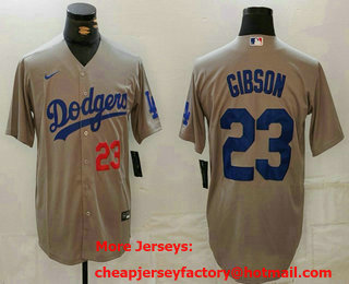 Men's Los Angeles Dodgers #23 Kirk Gibson Number Grey Cool Base Stitched Jersey