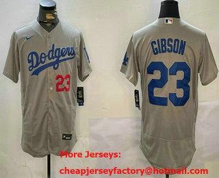 Men's Los Angeles Dodgers #23 Kirk Gibson Number Grey Flex Base Stitched Jersey