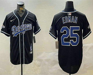 Men's Los Angeles Dodgers #25 Tommy Edman Black Blue 2024 World Series Champions Limited Stitched Jersey