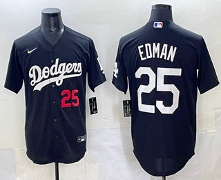 Men's Los Angeles Dodgers #25 Tommy Edman Black Cool Base Stitched Jersey