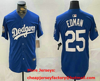Men's Los Angeles Dodgers #25 Tommy Edman Blue 2024 World Series With Fernando 34 Fashion Limited Stitched Jersey