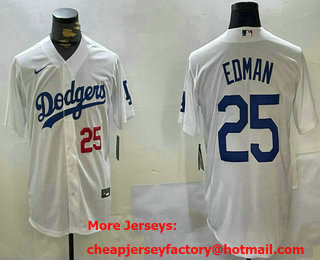 Men's Los Angeles Dodgers #25 Tommy Edman Number White Cool Base Stitched Jersey