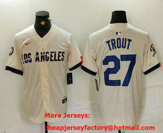 Men's Los Angeles Dodgers #27 Mike Trout Cream 2024 City Connect Limited Stitched Jersey