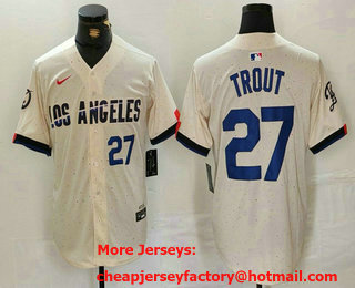 Men's Los Angeles Dodgers #27 Mike Trout Number Cream 2024 City Connect Limited Stitched Jersey