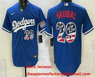 Men's Los Angeles Dodgers #29 Tarik Skubal Royal USA 250 Fourth of July Home Stitched Jersey