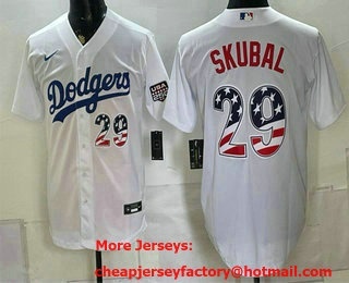 Men's Los Angeles Dodgers #29 Tarik Skubal White USA 250 Fourth of July Home Stitched Jersey