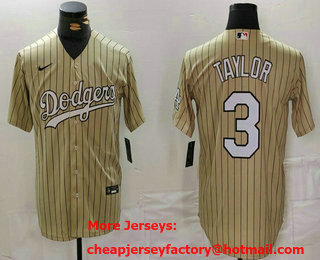 Men's Los Angeles Dodgers #3 Chris Taylor Cream Pinstripe Stitched Cool Base Nike Jersey