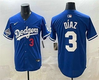 Men's Los Angeles Dodgers #3 Edwin Diaz Royal With 2025 World Series Champions Patch Limited Stitched Baseball Jersey