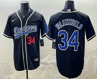 Men's Los Angeles Dodgers #34 Fernando Valenzuela Black Blue Fashion Baseball Jersey 01