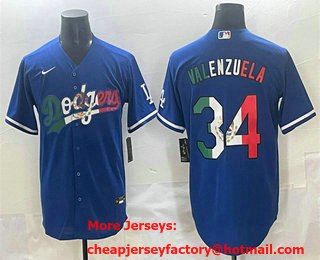 Men's Los Angeles Dodgers #34 Fernando Valenzuela Blue Mexico Stitched Jersey