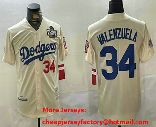 Men's Los Angeles Dodgers #34 Fernando Valenzuela Cream 1981 Cooperstown Stitched Jersey