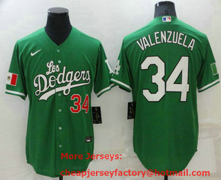 Men's Los Angeles Dodgers #34 Fernando Valenzuela Green With Los 2021 Mexican Heritage Stitched Baseball Jersey