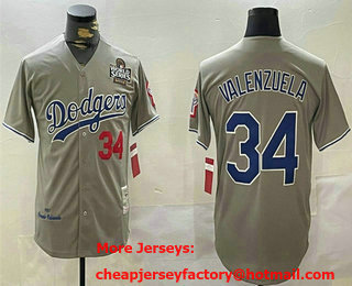 Men's Los Angeles Dodgers #34 Fernando Valenzuela Grey 2024 World Series 1981 Cooperstown Stitched Jersey