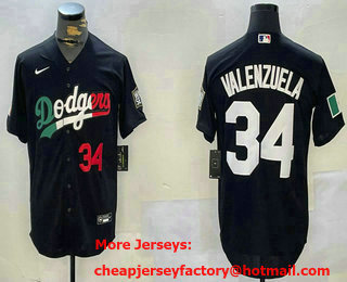 Men's Los Angeles Dodgers #34 Fernando Valenzuela Number Black Mexico 2020 World Series Cool Base Nike Jersey
