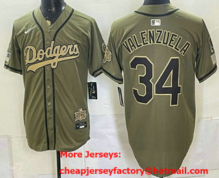 Men's Los Angeles Dodgers #34 Fernando Valenzuela Olive 2026 Armed Forces Day Stitched Jersey