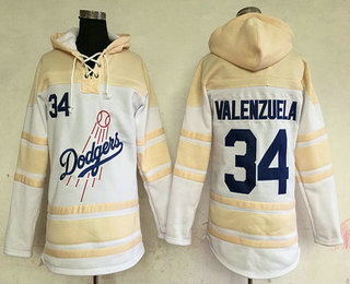 Men's Los Angeles Dodgers #34 Fernando Valenzuela Retired White Baseball MLB Hoodie