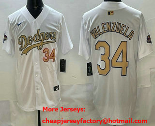 Men's Los Angeles Dodgers #34 Fernando Valenzuela White 2025 Gold Collection Limited Jersey