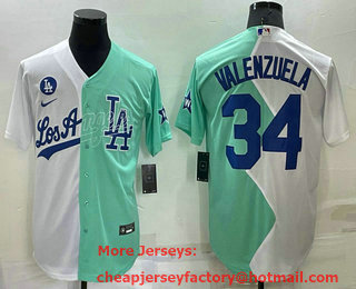 Men's Los Angeles Dodgers #34 Fernando Valenzuela White Green Two Tone 2022 Celebrity Softball Game Cool Base Jersey