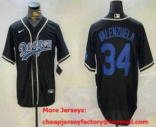 Men's Los Angeles Dodgers #34 Fernando Valenzuela Black Cool Base Stitched Jersey