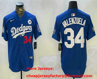 Men's Los Angeles Dodgers #34 Fernando Valenzuela Blue 2024 World Series With White 34 Patch Limited Stitched Jersey
