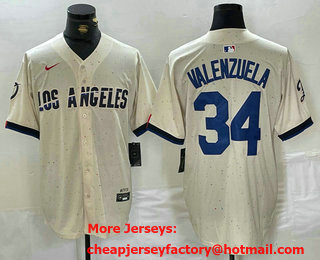 Men's Los Angeles Dodgers #34 Fernando Valenzuela Cream 2024 City Connect Limited Stitched Jersey