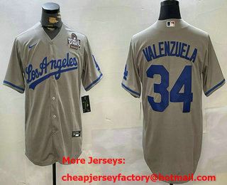 Men's Los Angeles Dodgers #34 Fernando Valenzuela Grey 2024 World Series Cool Base Stitched Jersey
