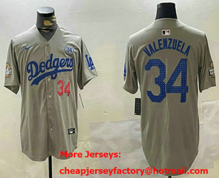 Men's Los Angeles Dodgers #34 Fernando Valenzuela Grey 2024 World Series With 34 Patch Limited Stitched Jersey