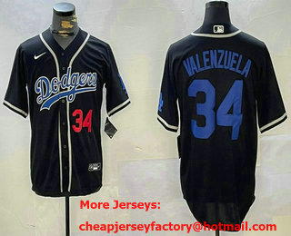 Men's Los Angeles Dodgers #34 Fernando Valenzuela Number Black Cool Base Stitched Jersey