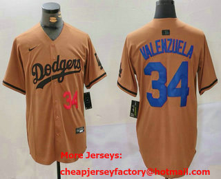 Men's Los Angeles Dodgers #34 Fernando Valenzuela Number Olive Cool Base Limited Stitched Jersey